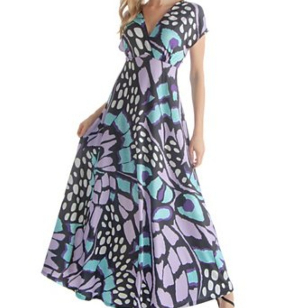 24/7 Comfort Apparel Black and Purple Maxi Dress